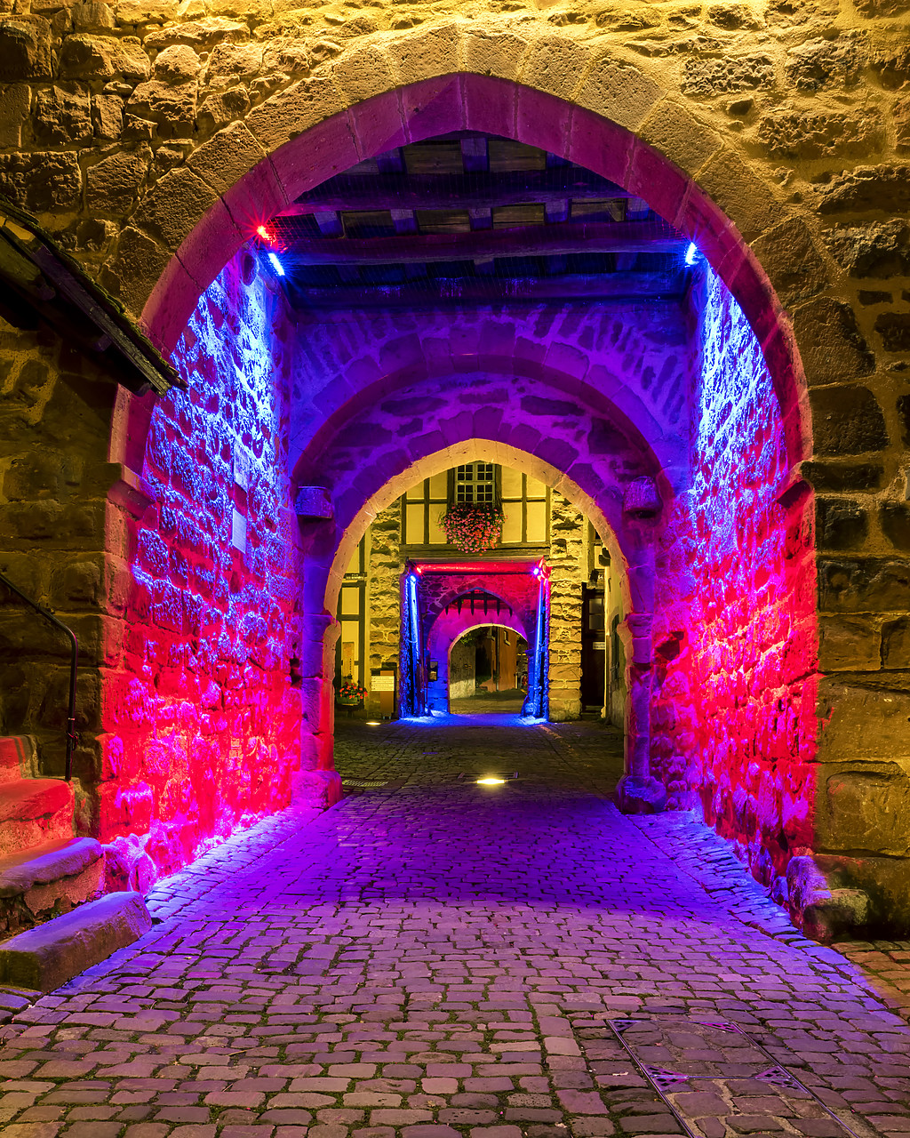 #190561-1 - Riquewihr Town Gate at Night, Alsace, France