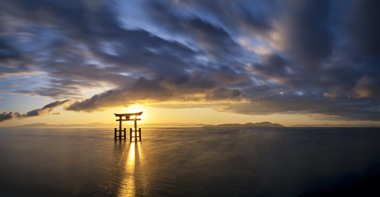 #190690-3 - Shirahige Shrine Torii Gate at Sunrise, Lake Biwa, Takashima, Shiga Prefecture, Japan