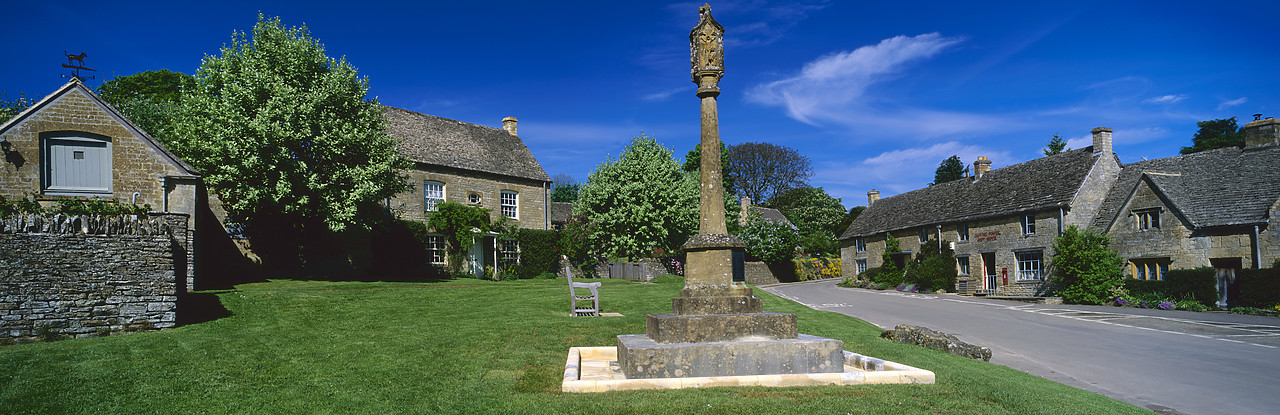 #200574-8 - Memorial & Cottages, Guiting Power, Gloucestershire, England