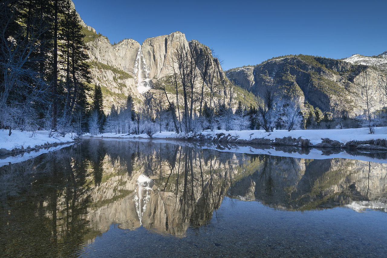 #220023-1 - Upper Yosemite Falls Reflecting in Merced River in Winter, Yosemite National Park, California, USA