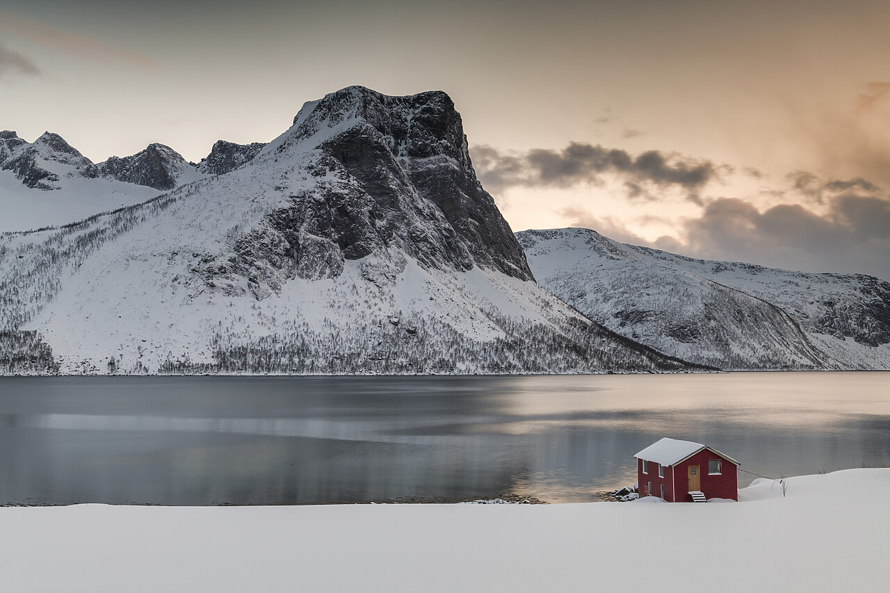 #220054-1 - Red Boathouse on Bergsbotn Fjord, Senja, Norway