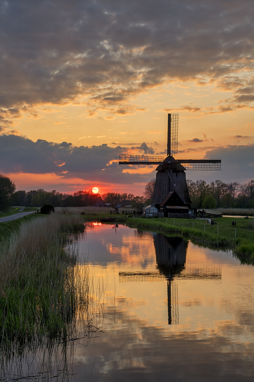#220209-2 - Windmill Reflecting in Dyke at Sunset, Oterleek, Holland, Netherlands
