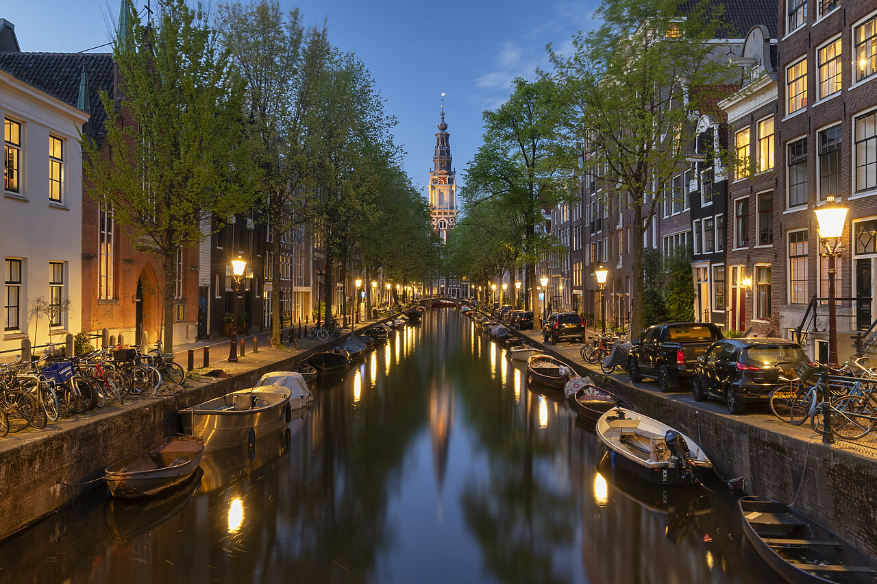 #220227-1 - Munt Tower Reflecting in Canal, Amsterdam, Holland, Netherlands