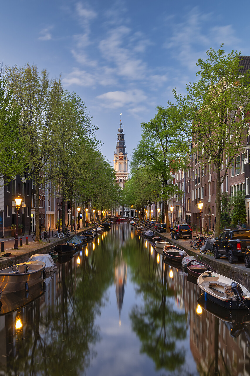 #220227-2 - Munt Tower Reflecting in Canal, Amsterdam, Holland, Netherlands