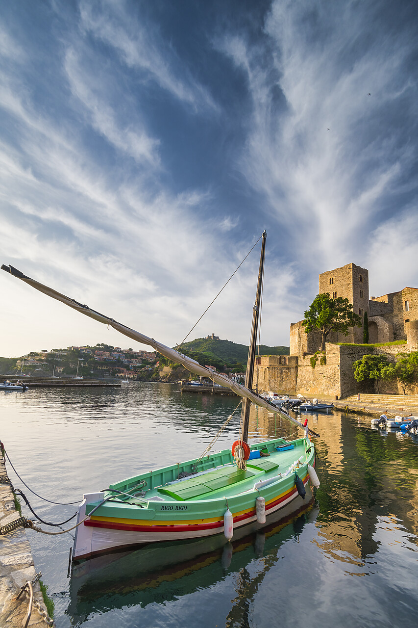 #220256-1 - Colourful Fishing Boat & Royal Castle, Collioure, Pyrenees Orientales, Occitanie Region, France