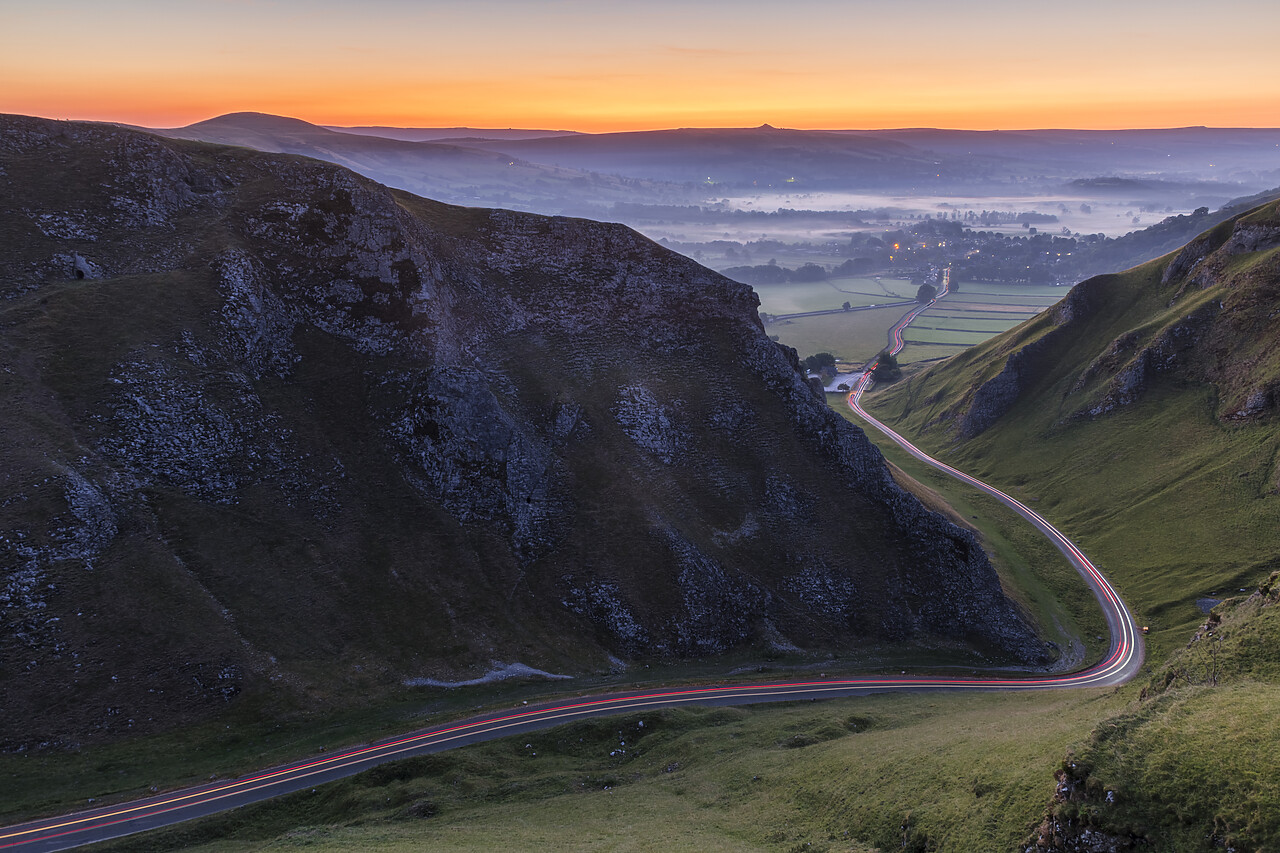 #220416-1 - Light Trails Through Winnats Pass at Sunrise, Peak District National  Park, Derbyshire, England