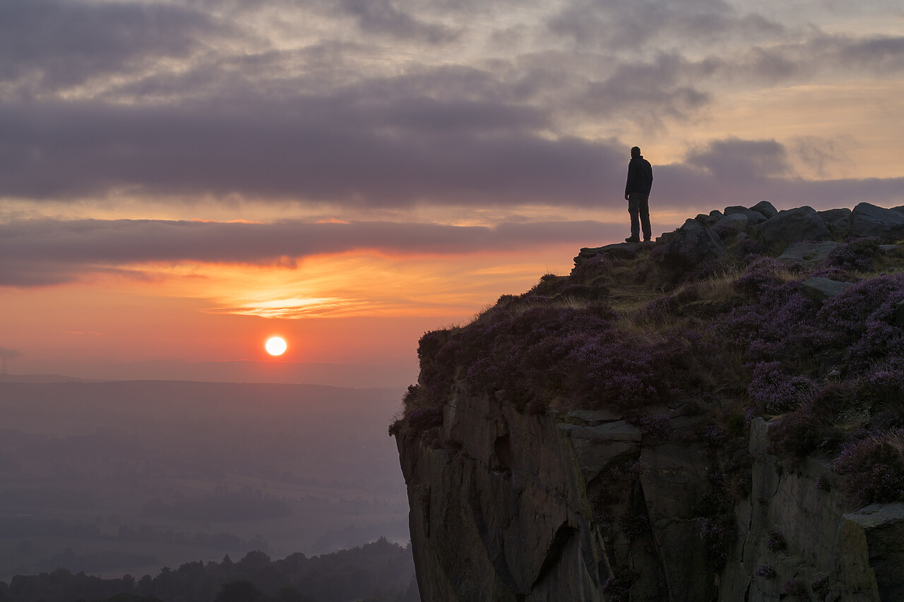 #220444-1 - Lone Person on Ilkley Moor at Sunrise, Ilkley, West Yorkshire, England