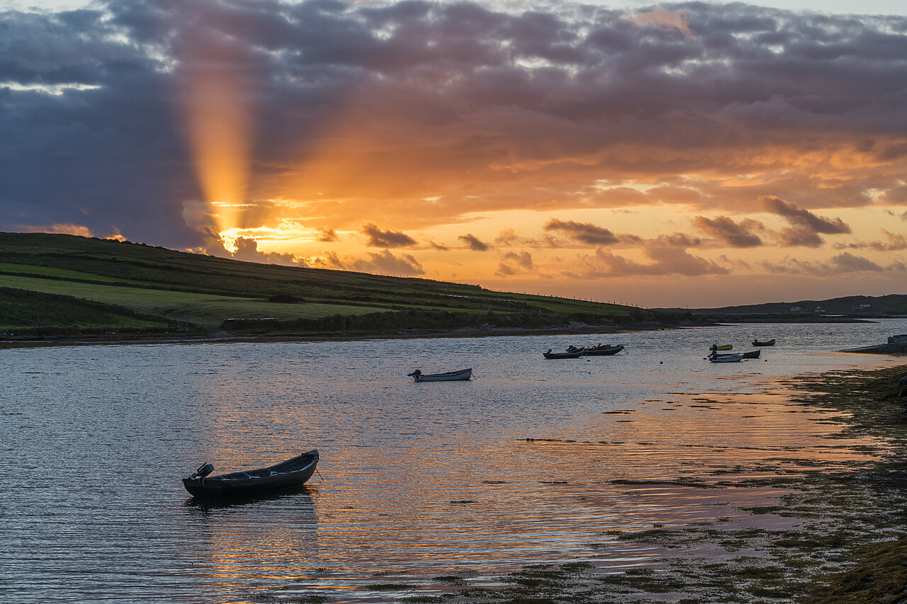#220542-1 - Sunset over Fishing Boats, Lower Sky Road, Clifden, Connemara, Co. Galway, Ireland