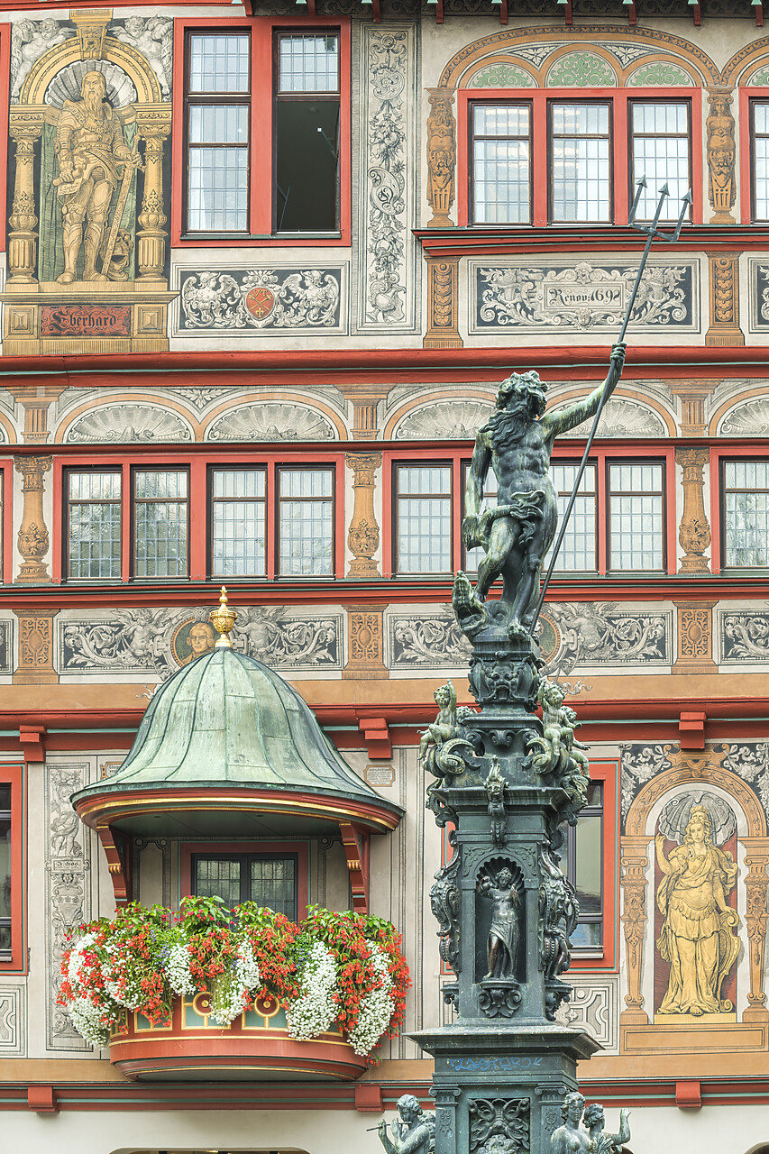 #220616-1 - Neptune Statue & Traditional Building, Tubingen, Baden-Wurttemberg, Germany