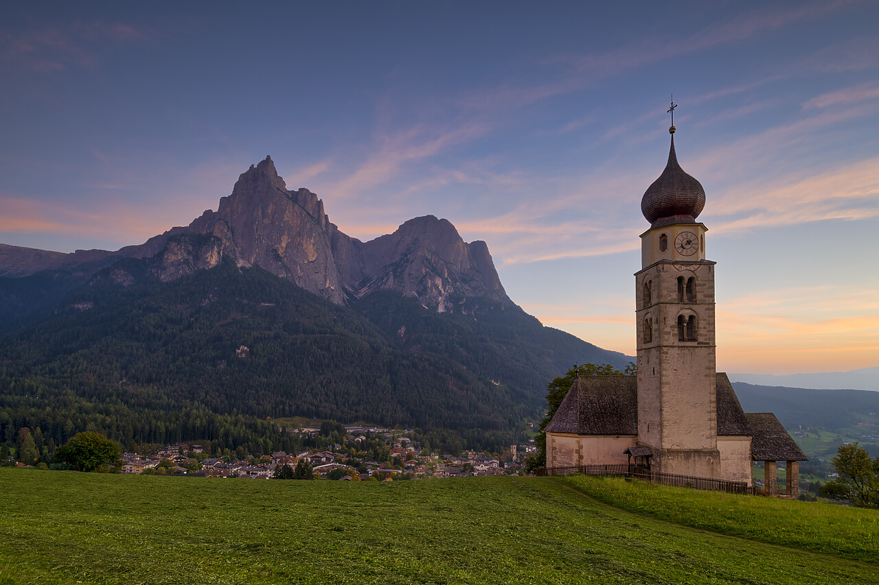 #220673-1 - Church of St. Valentin & Schlern at Sunset, Kastelruth, South Tyrol, Dolomites, Italy