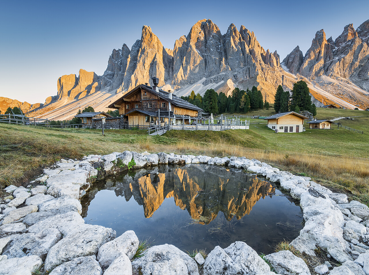 #220685-1 - Puez Odle Range Reflecting in Pool, Val di Funes, South Tyrol, Dolomites, Italy