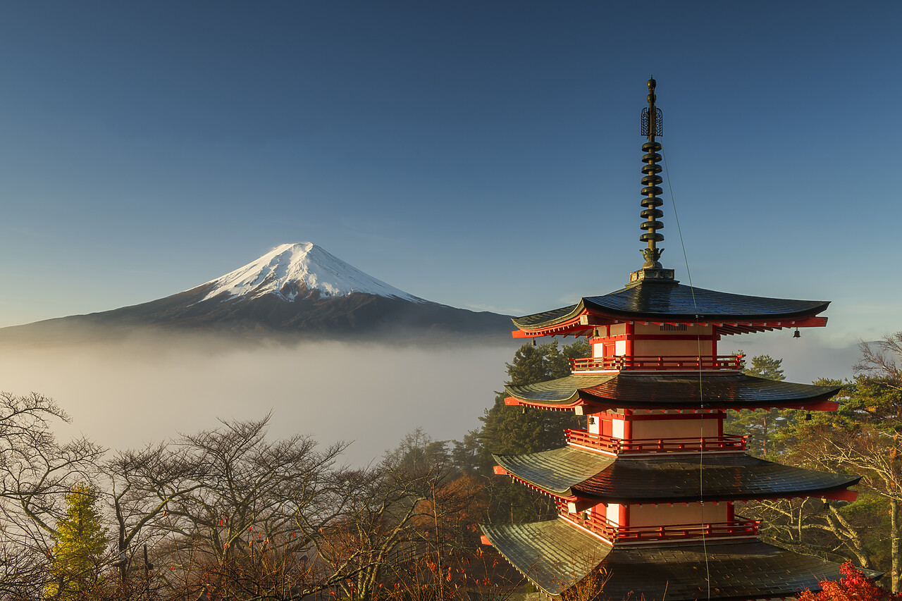 #220737-1 - Mist Below Mt. Fuji & Chureito Pagoda, Fujiyoshida, Yamanashi Prefecture, Japan