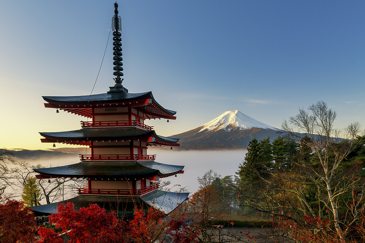 #220738-1 - Mist Below Mt. Fuji & Chureito Pagoda, Fujiyoshida, Yamanashi Prefecture, Japan