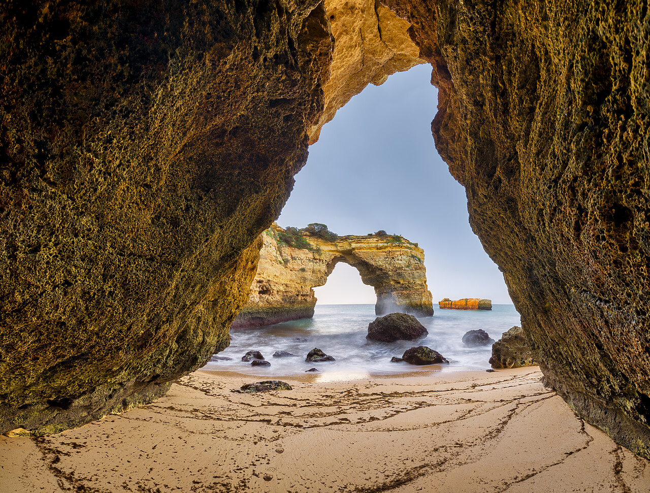 #220788-1 - Sea Cave Framing Natural Arch,  Praia Da Albandeira, Lagoa, Algarve, Portugal