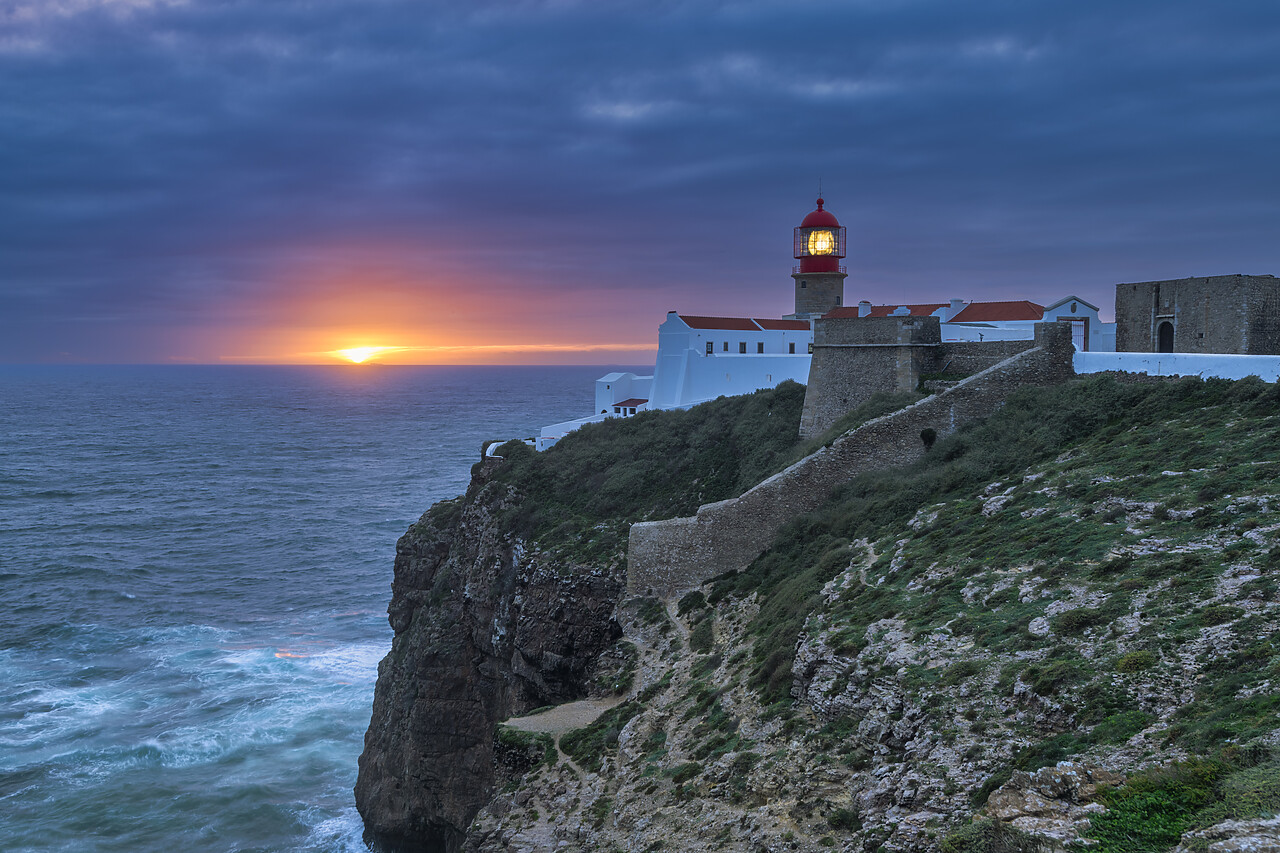 #220804-1 - Cabo Sao Vicente Lighthouse at Sunset, Most Westerly Point of Europe, Algarve, Portugal