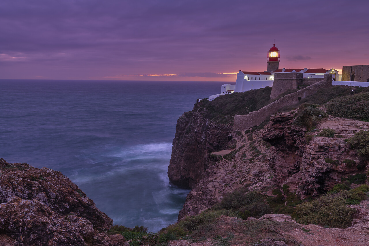 #220805-1 - Cabo Sao Vicente Lighthouse at Sunset, Most Westerly Point of Europe, Algarve, Portugal