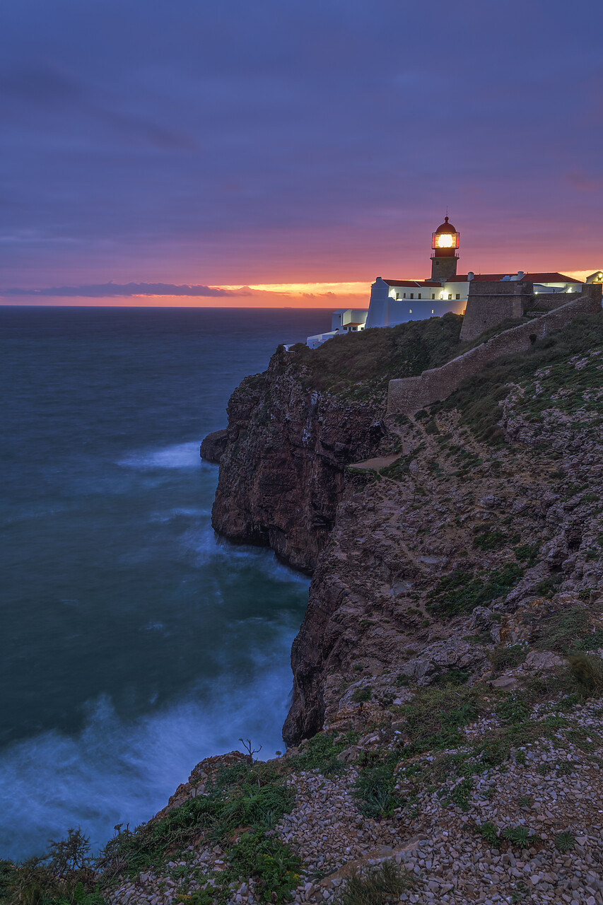 #220806-1 - Cabo Sao Vicente Lighthouse at Sunset, Most Westerly Point of Europe, Algarve, Portugal