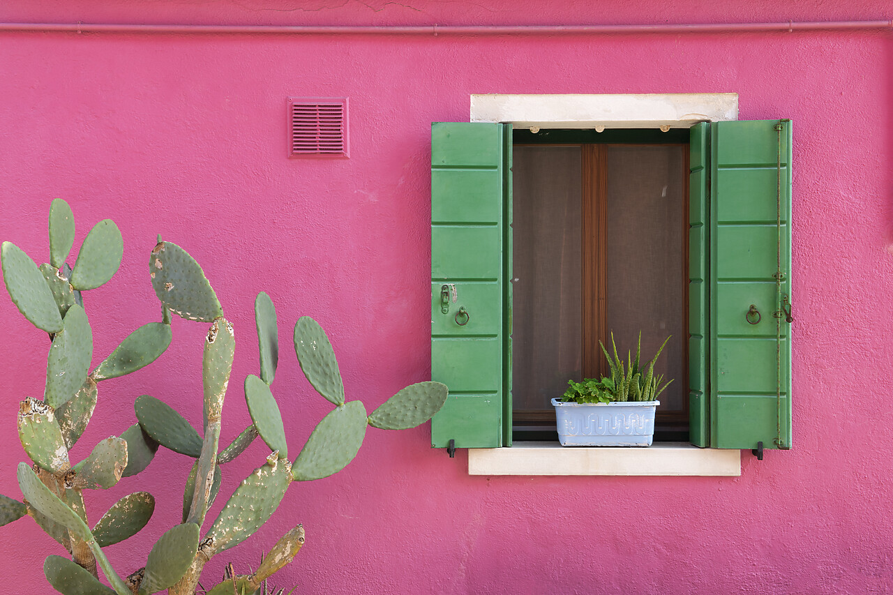 #220817-1 - Pink House & Green Window, Burano, Venice, Italy