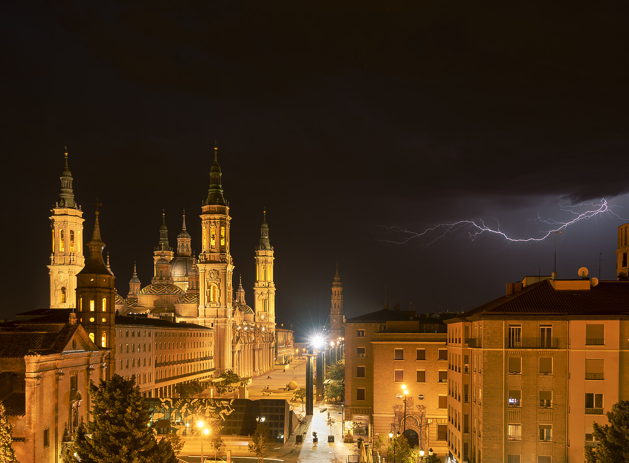 #230323-1 - Lightning Strike & Cathedral-Basilica of Our Lady of the Pillar, Zaragoza, Aragon, Spain