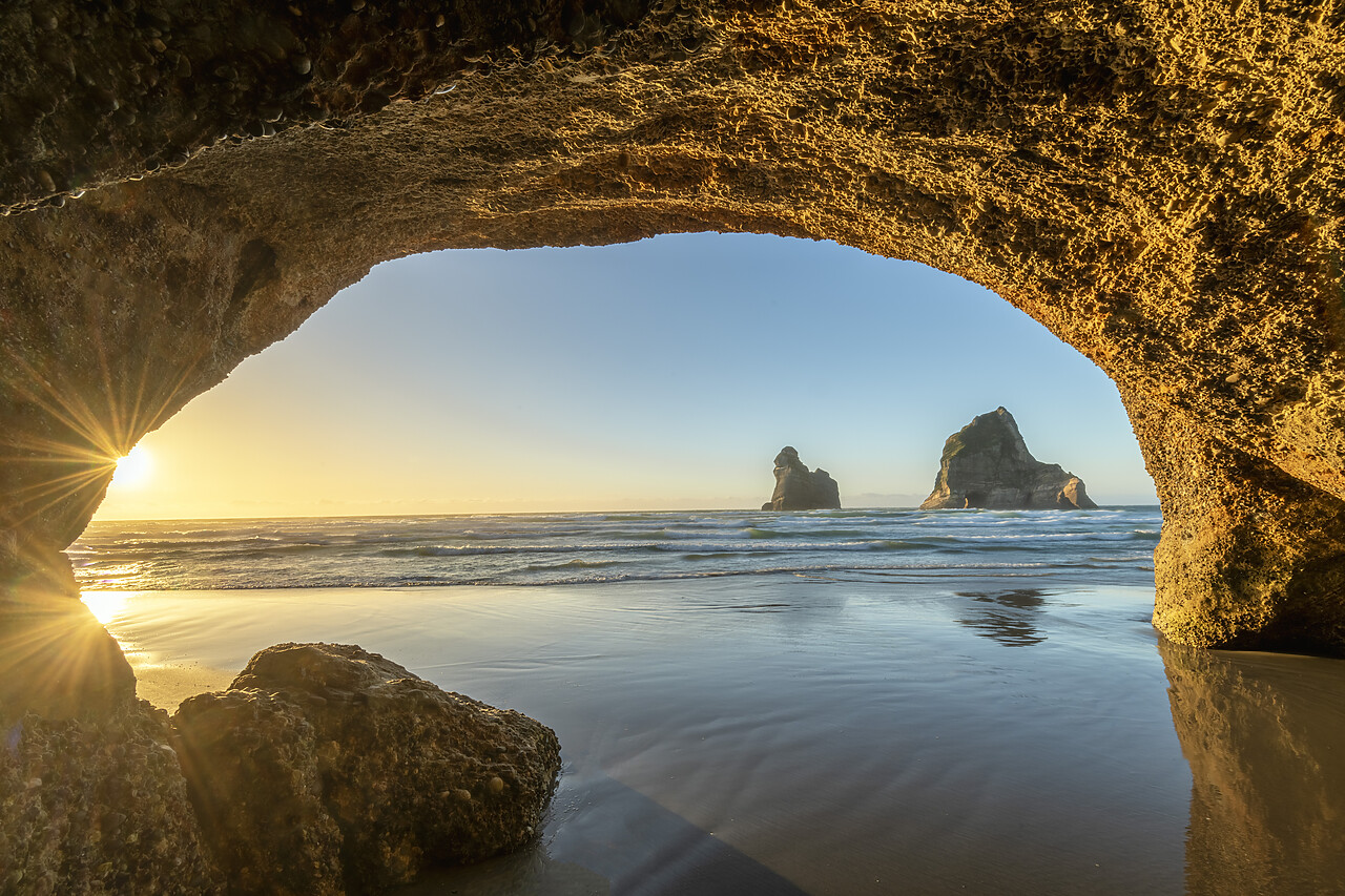 #240070-1 - Cave Framing Archway Islands, Wharariki Beach,  South Island, New Zealand