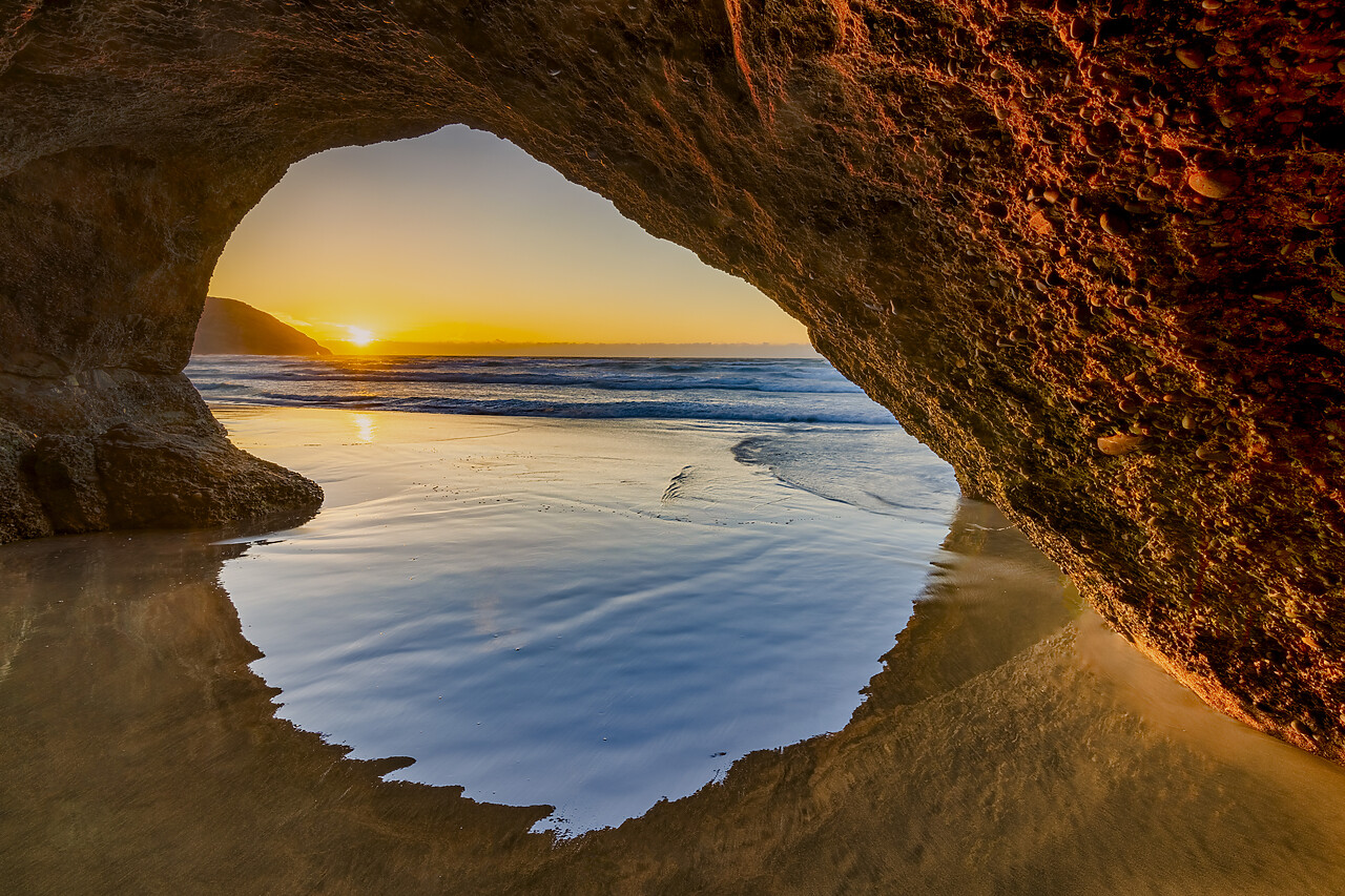 #240072-1 - Cave at Sunset, Wharariki Beach,  South Island, New Zealand