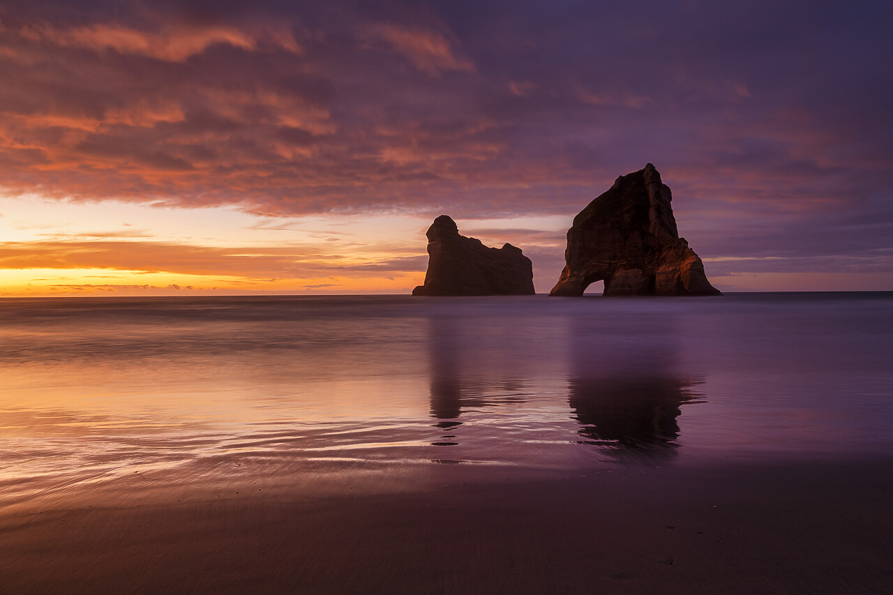 #240077-1 - Archway Islands at Sunset, Wharariki Beach,  South Island, New Zealand