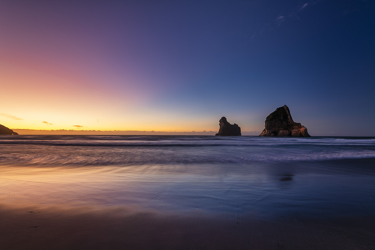 #240078-1 - Archway Islands at Sunset, Wharariki Beach,  South Island, New Zealand