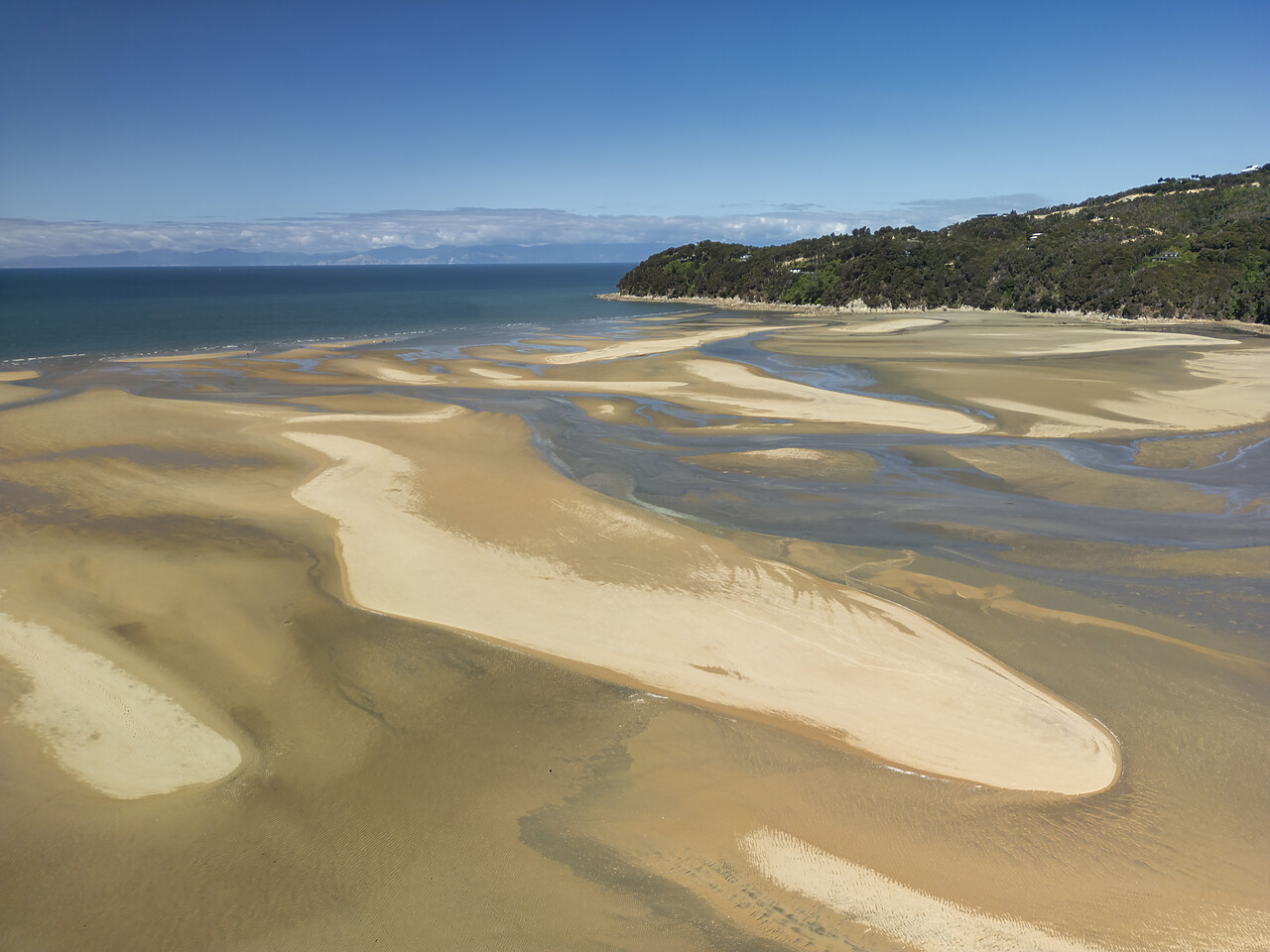 #240088-1 - Aerial View over Sandy Bay at Low Tide, Abel Tasman National Park,  South Island, New Zealand