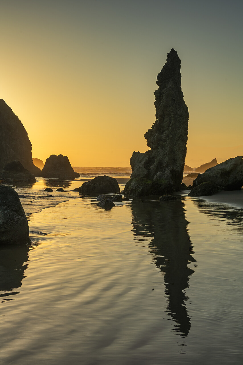 #240314-1 - Sea Stacks at Sunset, Bandon Beach, Oregon, USA