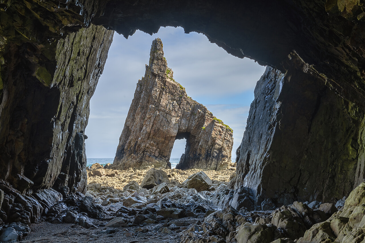 #240495-1 - Rock Arch Framed by Cave, Playa Campiecho, Villademoros, Asturias, Spain