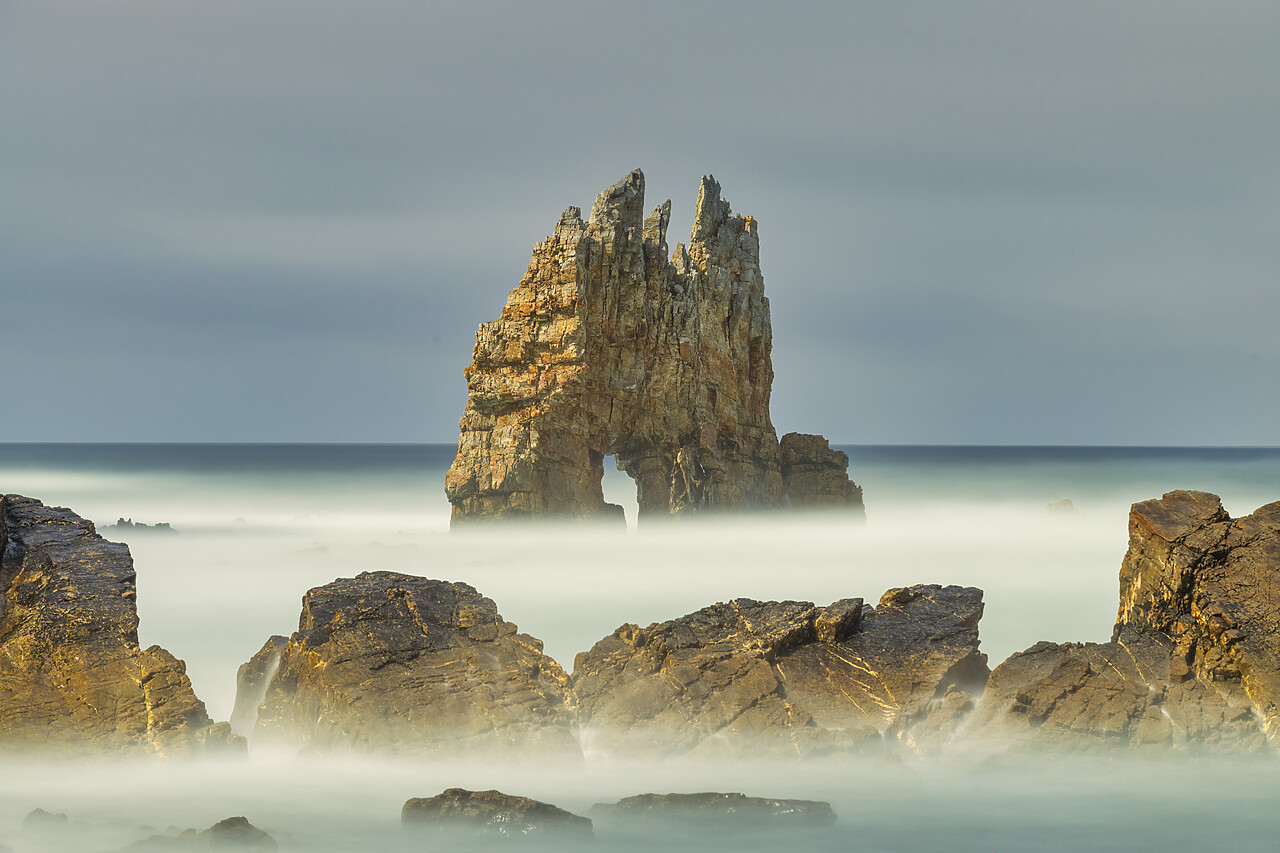 #240496-1 - Arched Sea Stack at Playa de Portizuelo, Luarca, Asturias, Spain