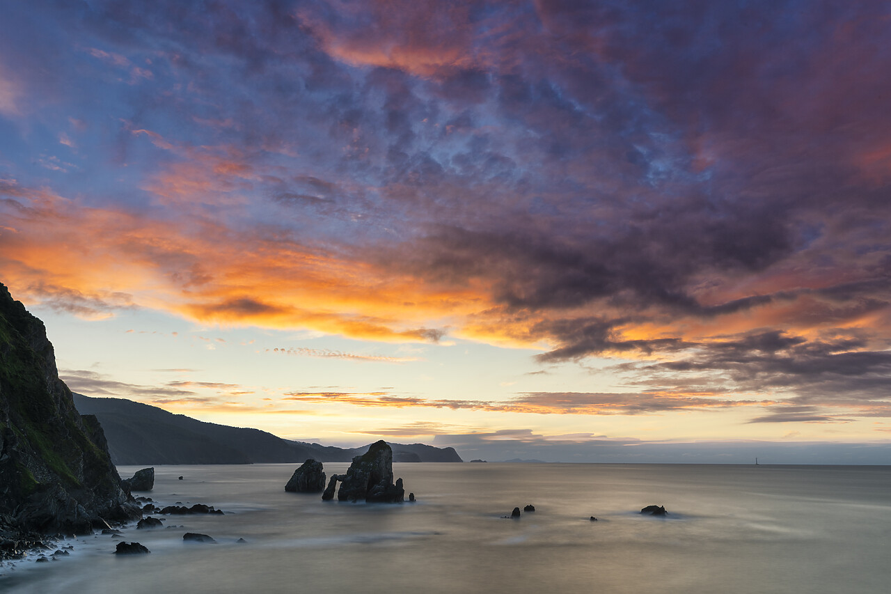 #240505-1 - Sea Stacks and Natural Arch at Sunset, San Juan de Gaztelugatxe, Bay Of Biscay, Basque Country, Spain