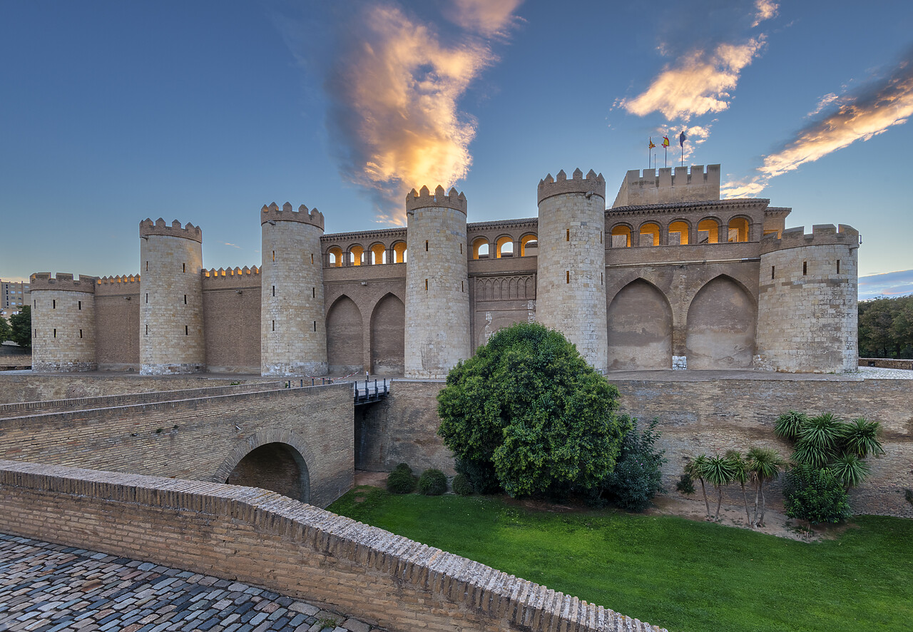 #240530-1 - Aljaferia Palace at Sunset, Zaragoza, Aragon, Spain