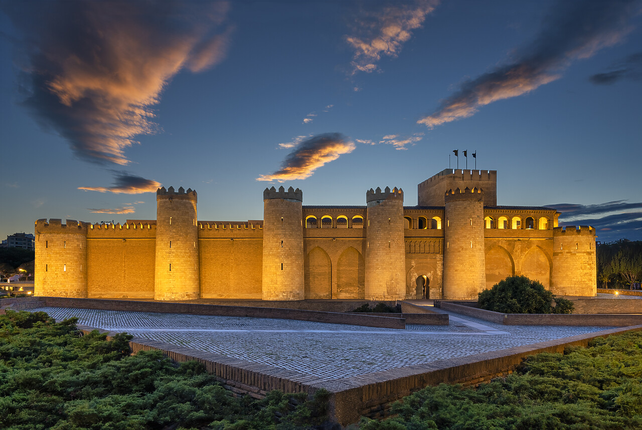 #240531-1 - Aljaferia Palace at Dusk, Zaragoza, Aragon, Spain