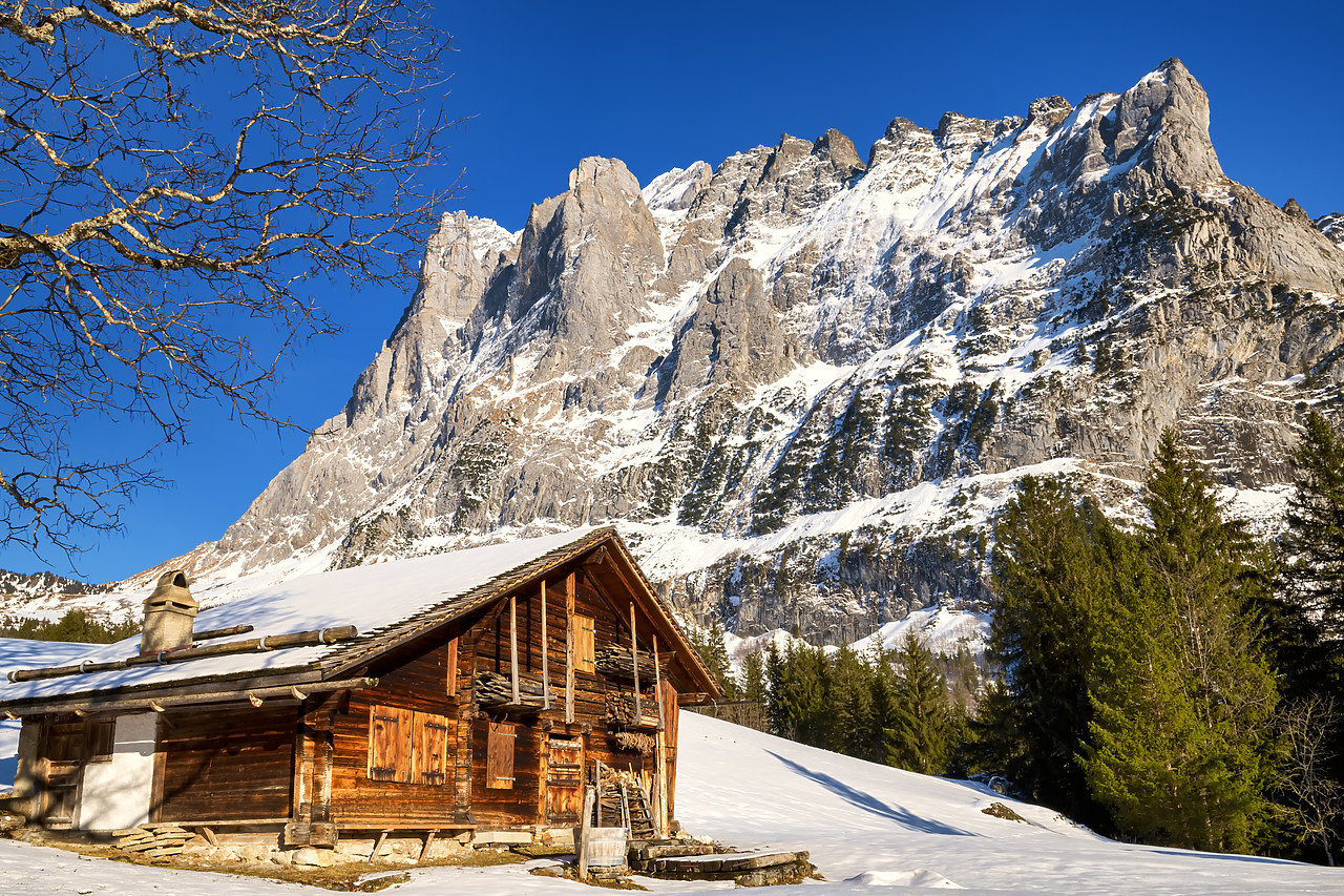 #400095-1 - Wooden Barn & The Wetterhorn, Grindelwald, Berner Oberland, Switzerland