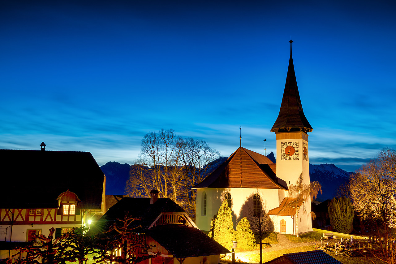 #400096-1 - Sigriswil Church at Night, Berner Oberland, Switzerland