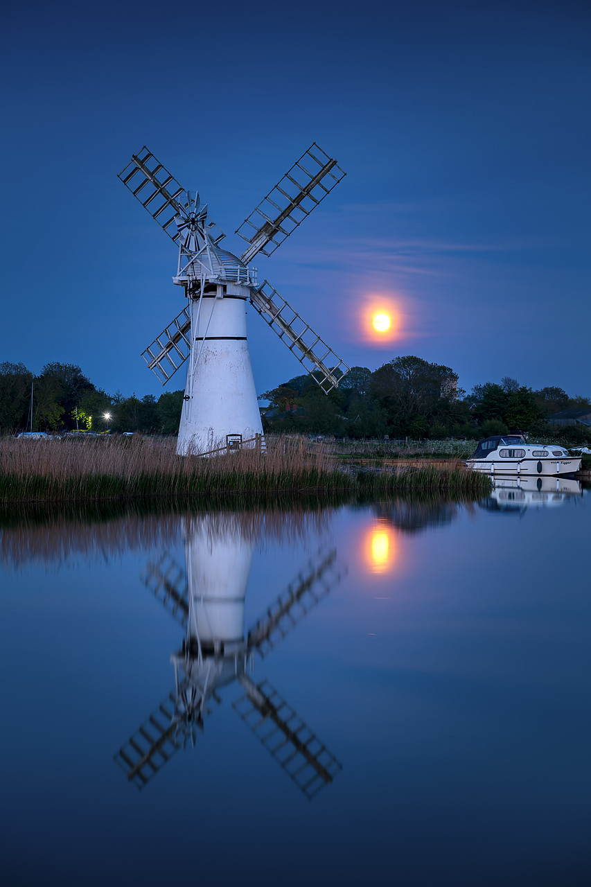 #400117-1 - Full Moon Rising at Thurne Mill, Norfolk Broads, Norfolk, England