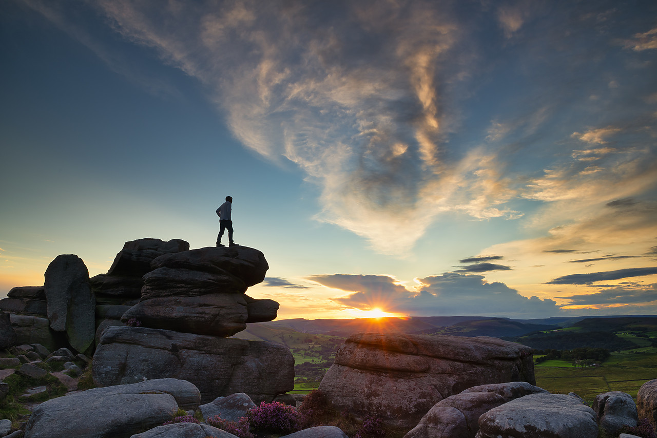 #400176-1 - Lone Person at Surprise View at Sunset, Peak District National Park, Derbyshire, England