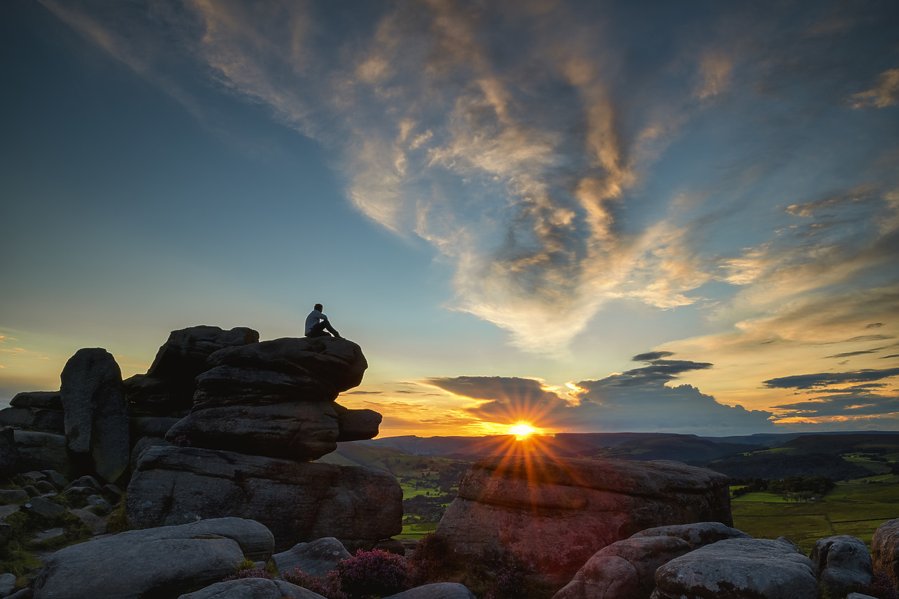#400177-1 - Lone Person at Surprise View at Sunset, Peak District National Park, Derbyshire, England