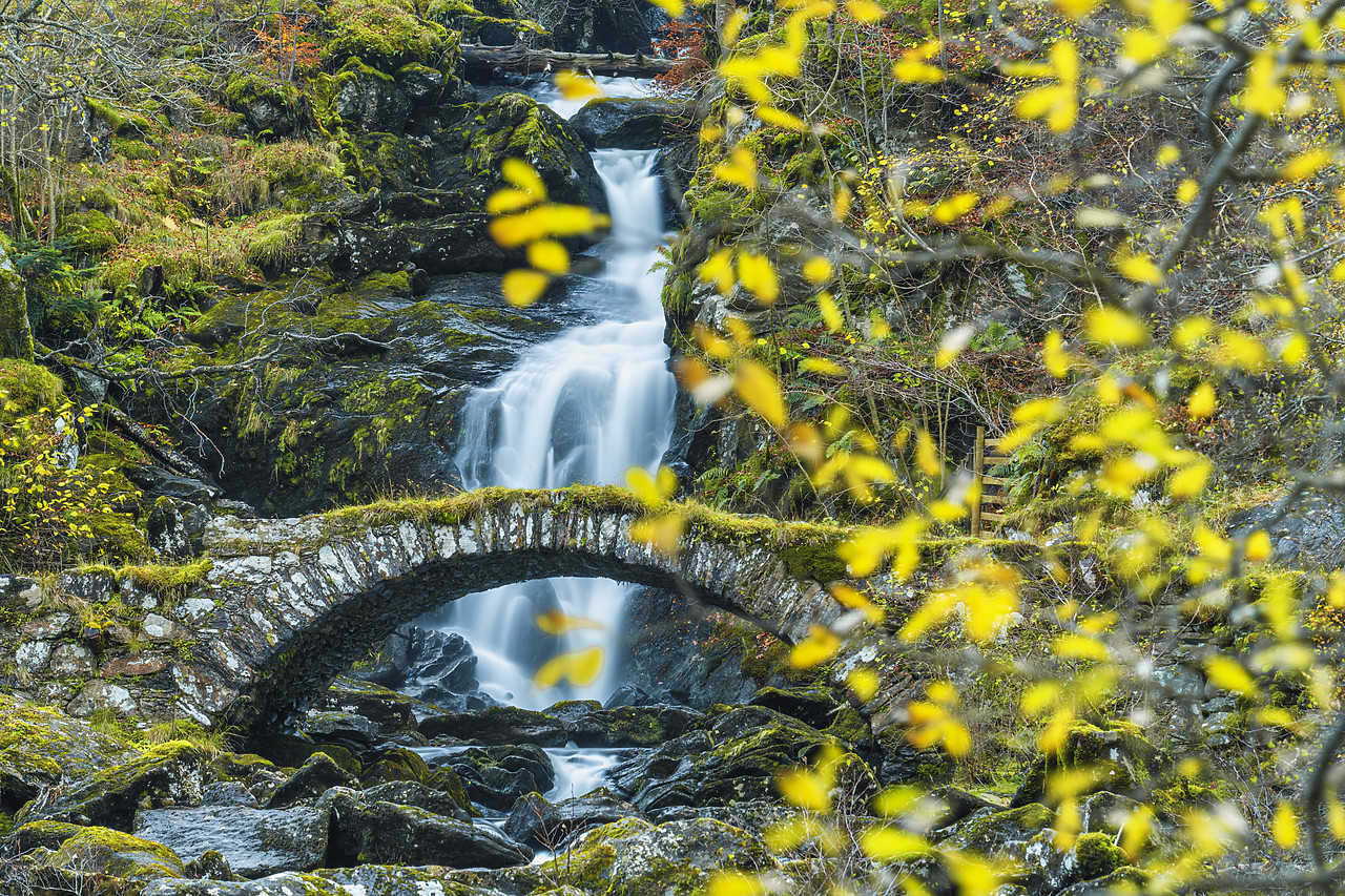 #400244-1 - Packhorse Bridge & Waterfall in Autumn, Glen Lyon, Perth & Kinross, Scotland