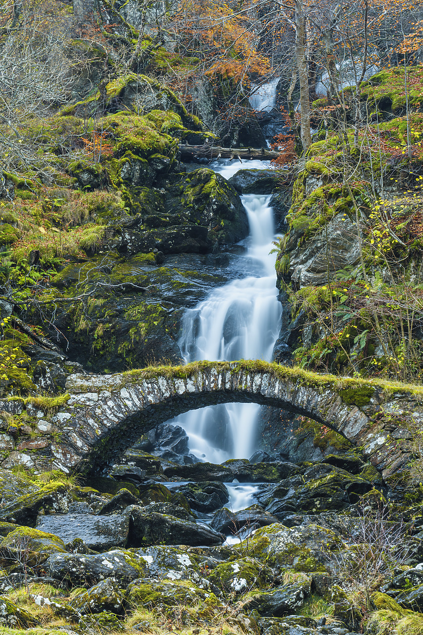 #400245-1 - Packhorse Bridge & Waterfall in Autumn, Glen Lyon, Perth & Kinross, Scotland