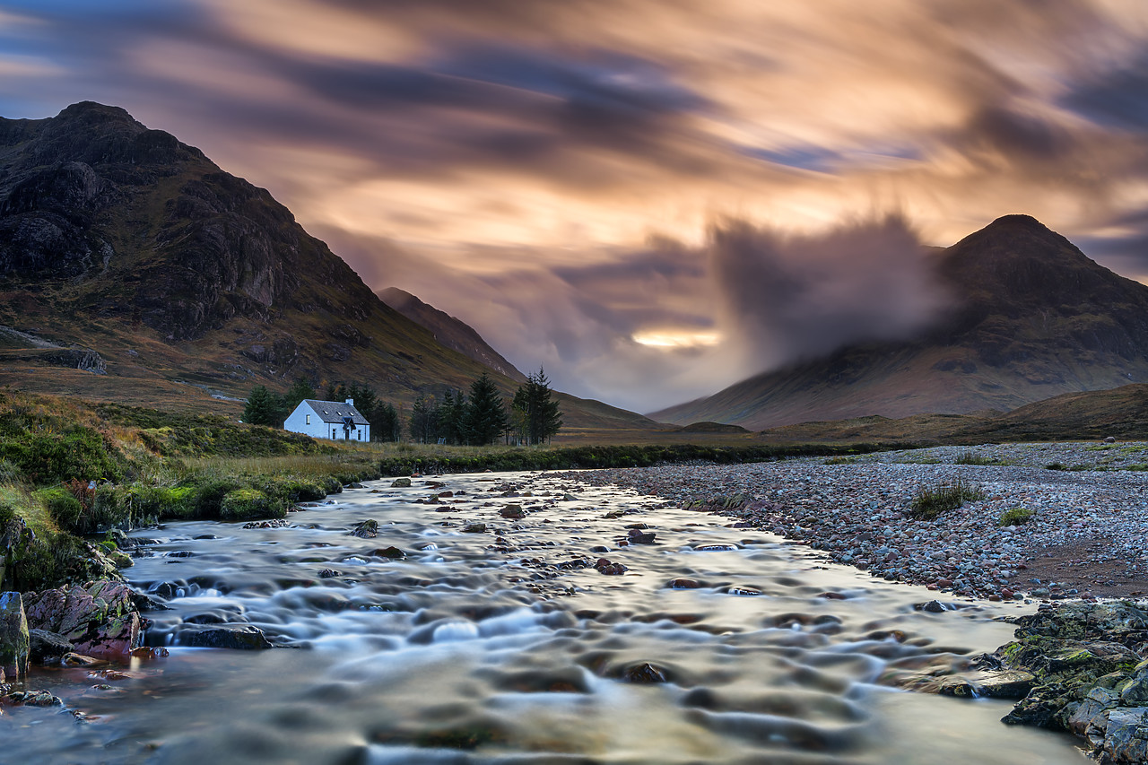 #400269-1 - Lone White Cottage by River Coupall, Glen Coe, Highlands, Scotland