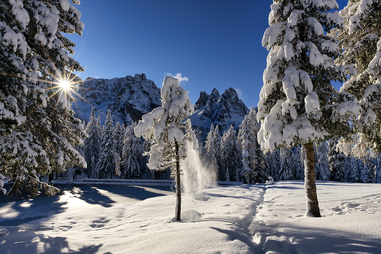 #400361-1 - Fresh Snowfall at Lake Antorno, Belluno Province,  Veneto, Dolomites, Italy