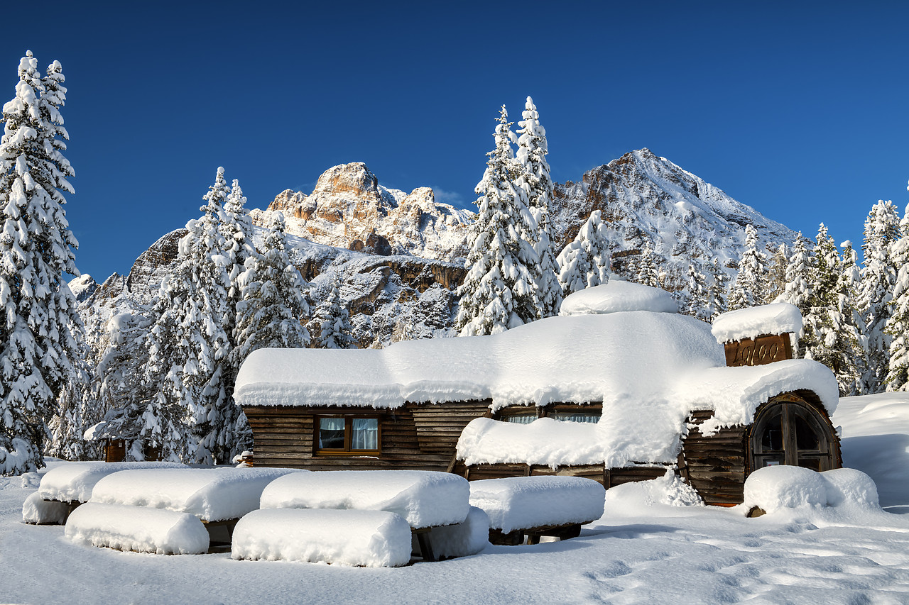 #400365-1 - Fresh Snowfall at The Igloo, Lake Antorno, Belluno Province,  Veneto, Dolomites, Italy