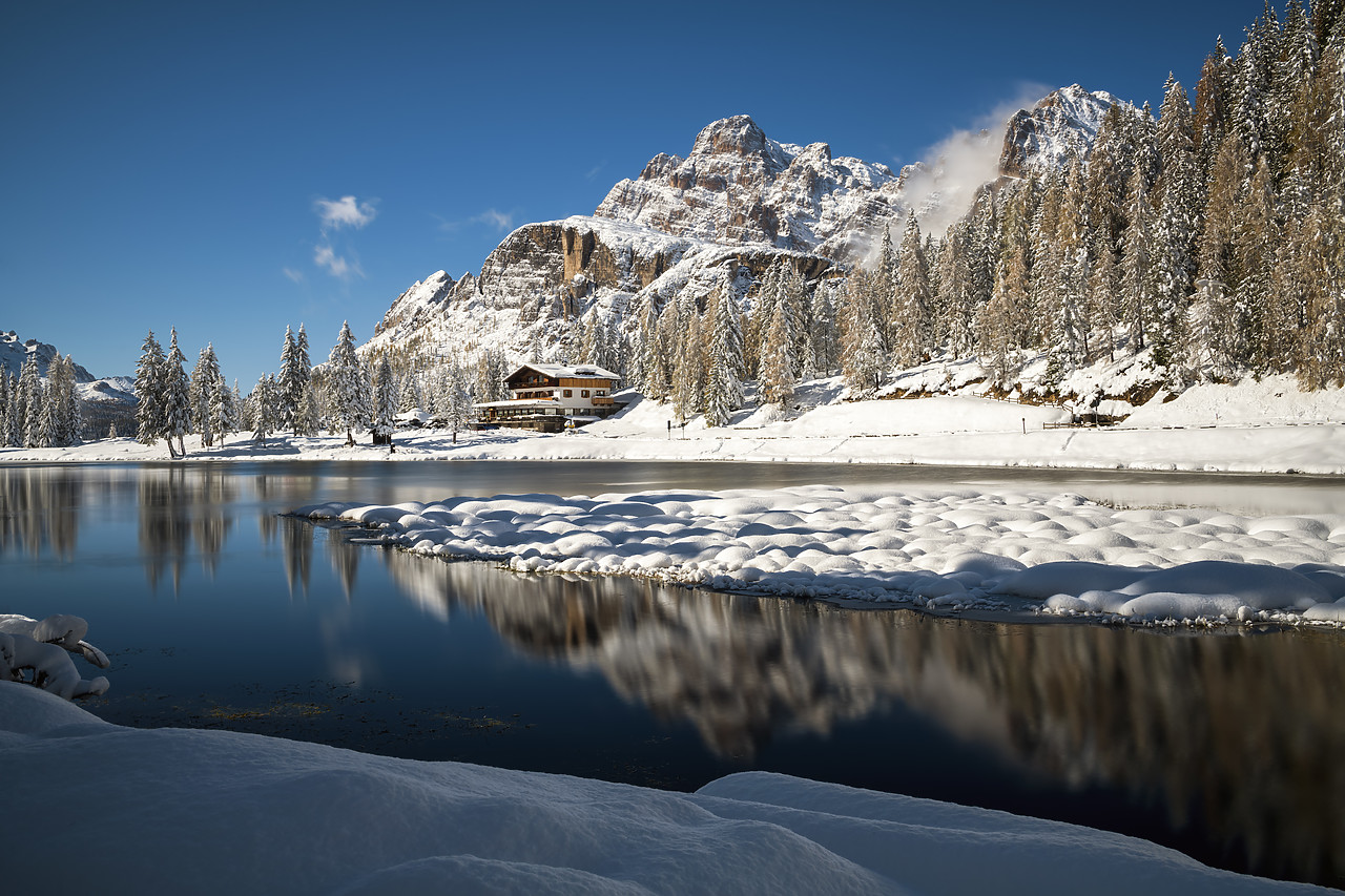 #400369-1 - Fresh Snowfall at Lake Antorno, Belluno Province,  Veneto, Dolomites, Italy