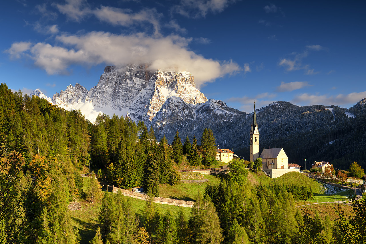 #400375-1 - San Lorenzo Church & Mt. Pelmo in Autumn, Selva di Cadore, Belluno Province, Veneto, Dolomites, Italy