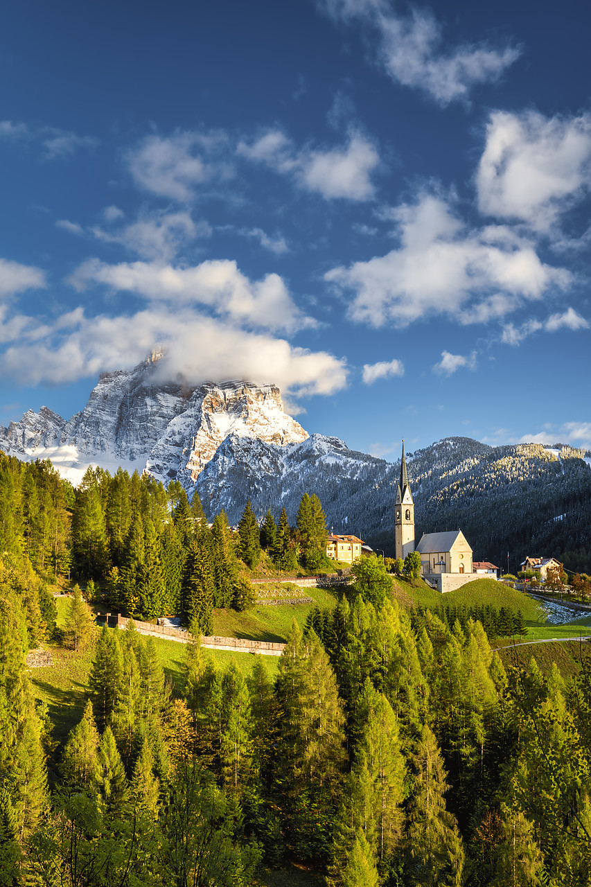 #400375-2 - San Lorenzo Church & Mt. Pelmo in Autumn, Selva di Cadore, Belluno Province, Veneto, Dolomites, Italy