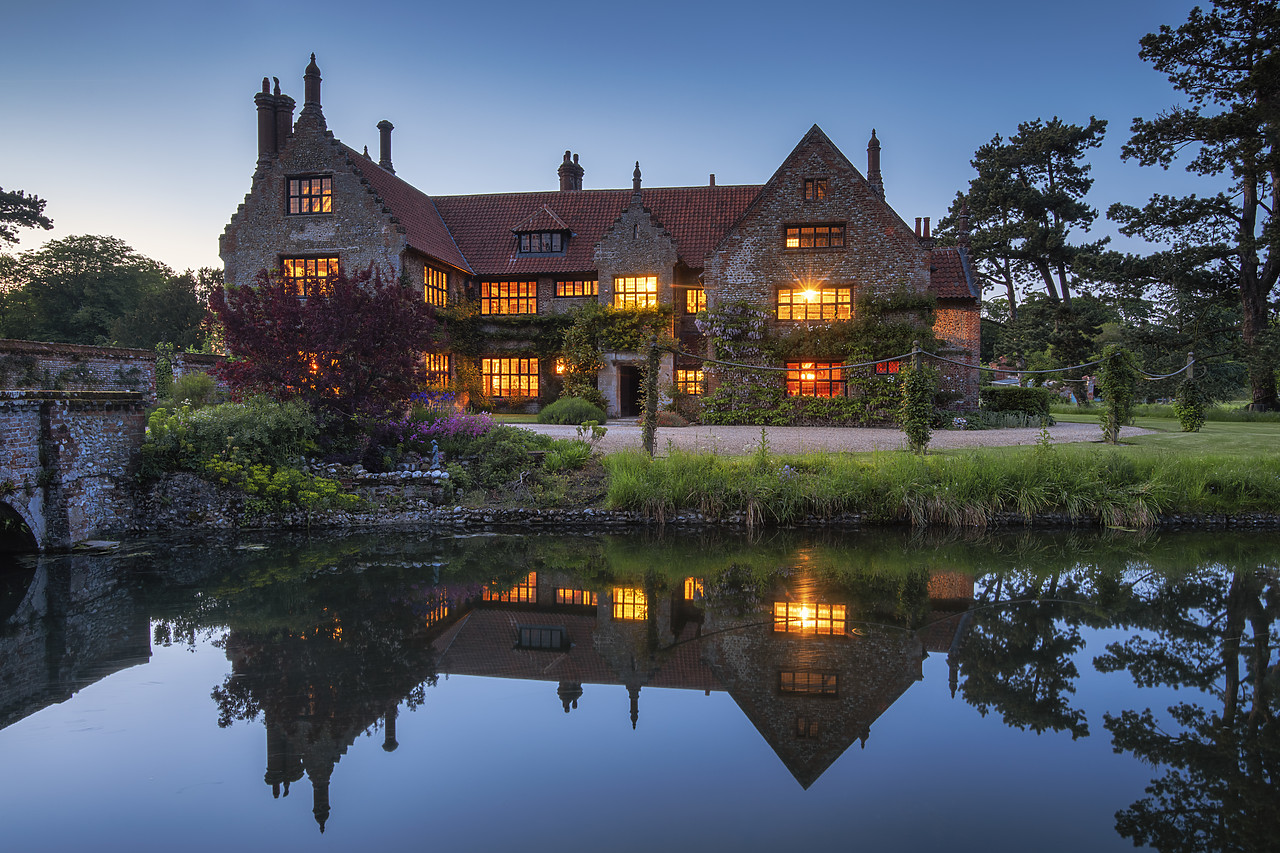 #410180-1 - Hindringham Hall Reflecting in Moat at Twilight, Norfolk, England