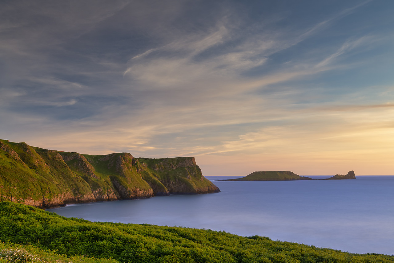 #410185-1 - Evening Light over Rhossili Bay & Worm's Head, Gower Peninsula, West Glamorgan, Wales