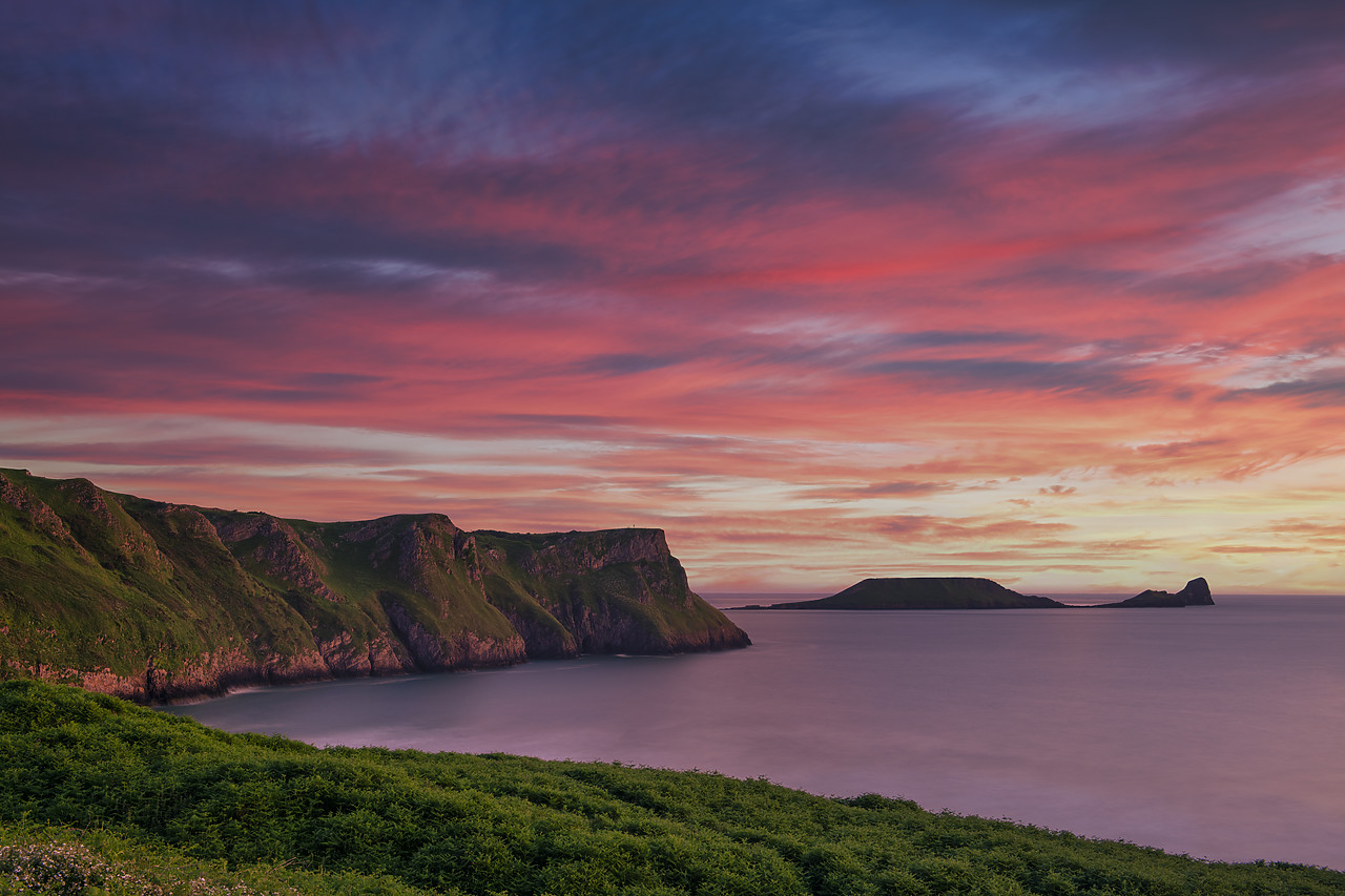 #410186-1 - Sunset over Rhossili Bay & Worm's Head, Gower Peninsula,West Glamorgan, Wales